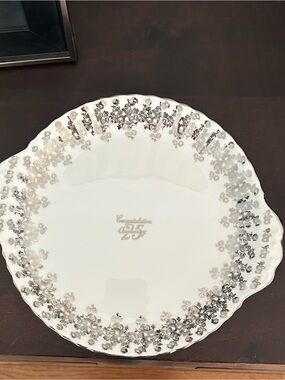 Vintage Royal Albert white and Silver 25th Anniversary decorative cake plate